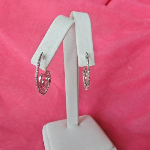 SUN 925 Sterling SILVER HEARTS DIAMONDS EARRINGS - Picture 6 of 15